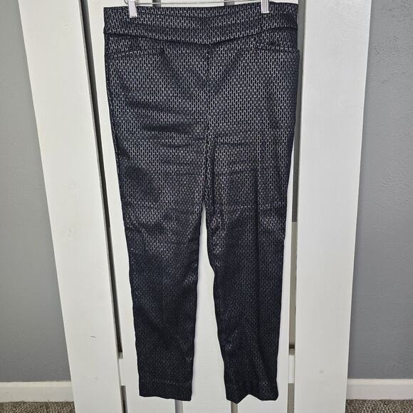 Chico's Blue Silver Metallic Jacquard Pull On Stretch Ankle Pants Size 1 Med 8R - Picture 1 of 7